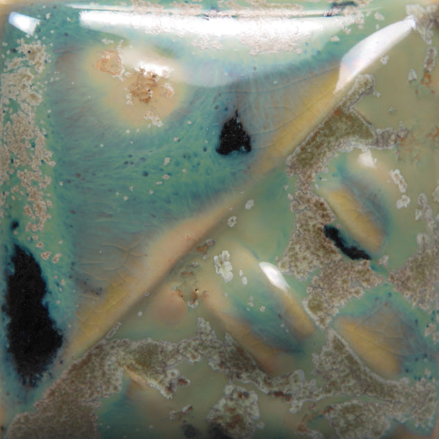 Mayco SW146 Aurora Green fired glaze sample, cone 6